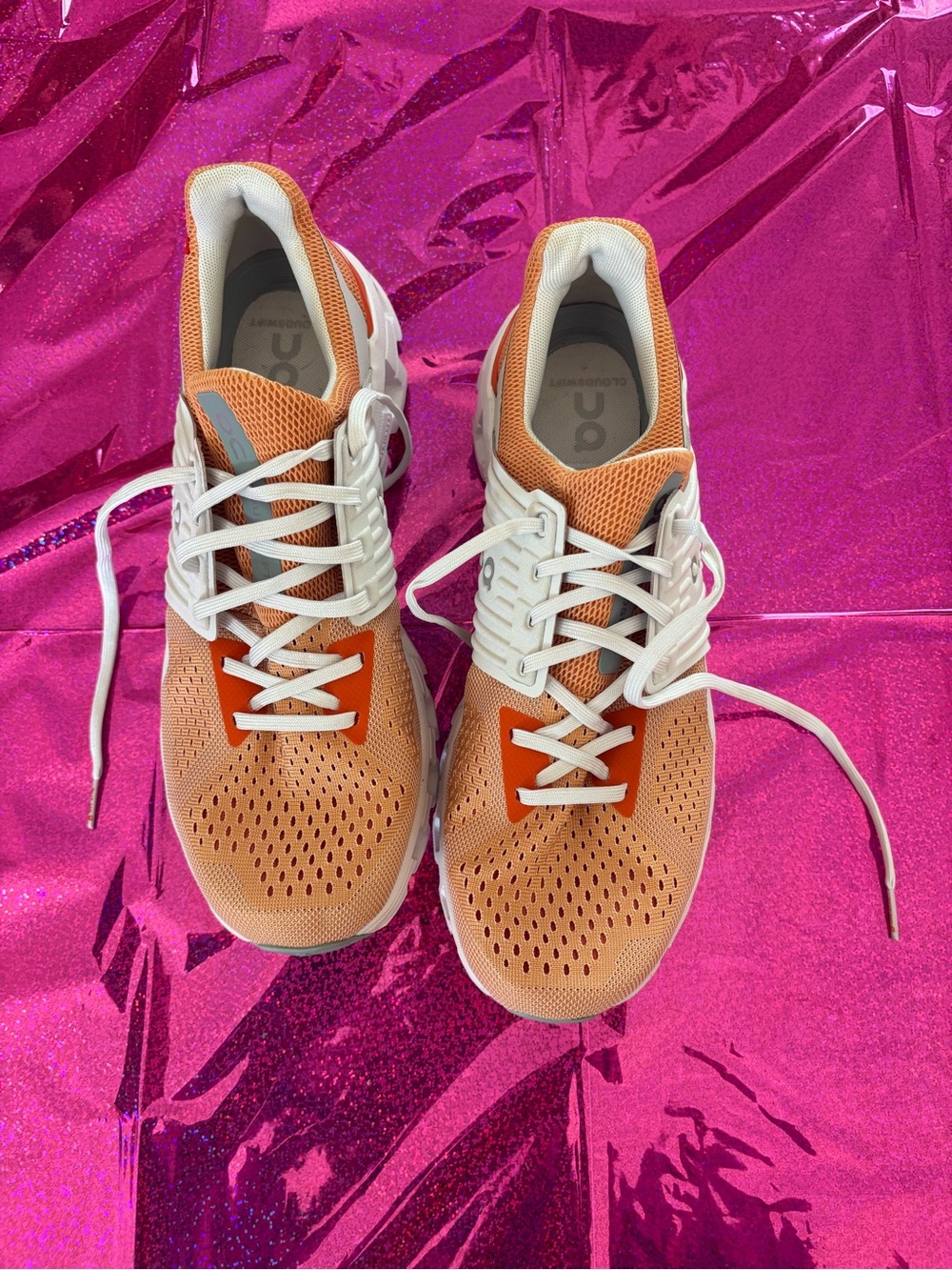 On Running Cloud Women's Athletic Shoes in Peach and White
